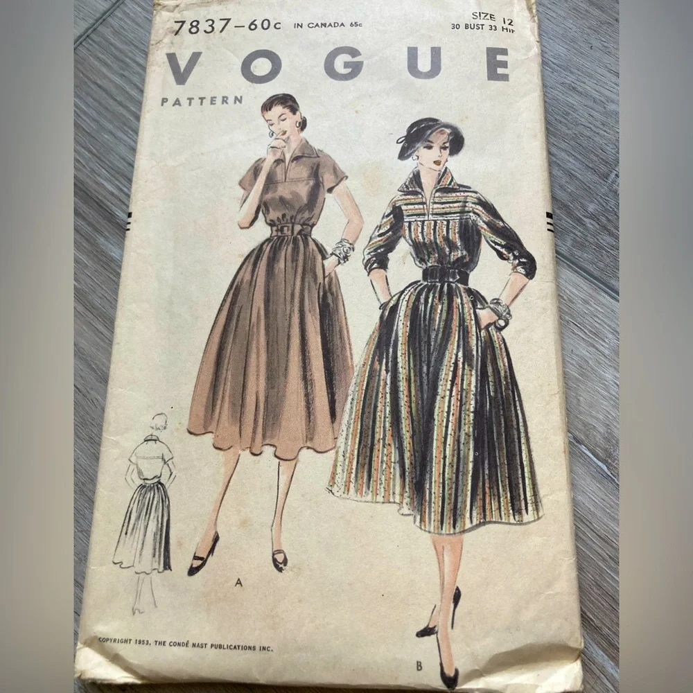 Vogue Pattern 7837 One Piece Dress Size 12 Bust 30 Hip 33 Uncut Vintage Sewing